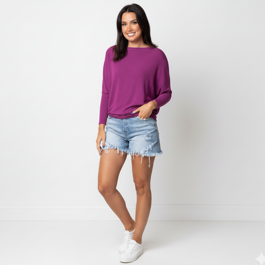 Feinstrick Bluse – Bootsausschnitt, Dolman-Ärmel