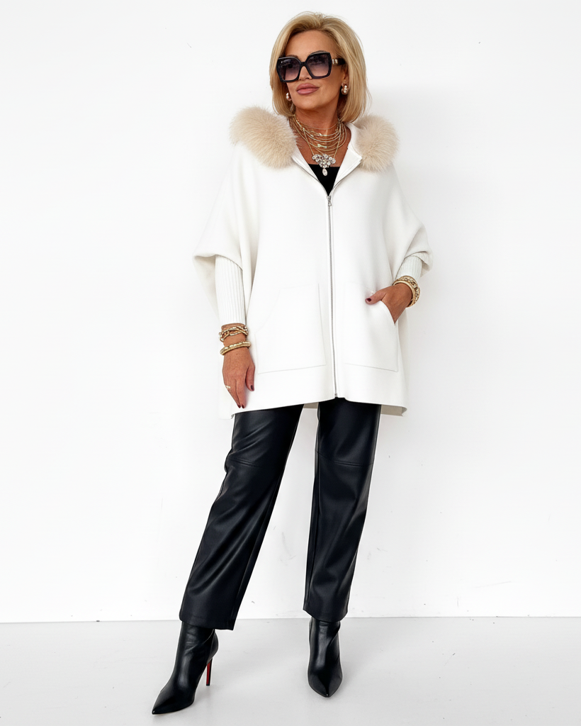 Damenjacke mit Pelzkragen – Einfarbig & Lässig