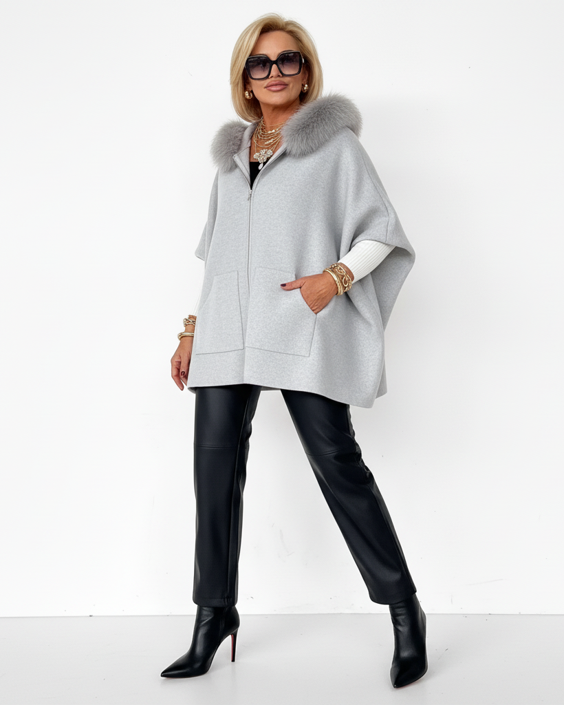 Damenjacke mit Pelzkragen – Einfarbig & Lässig