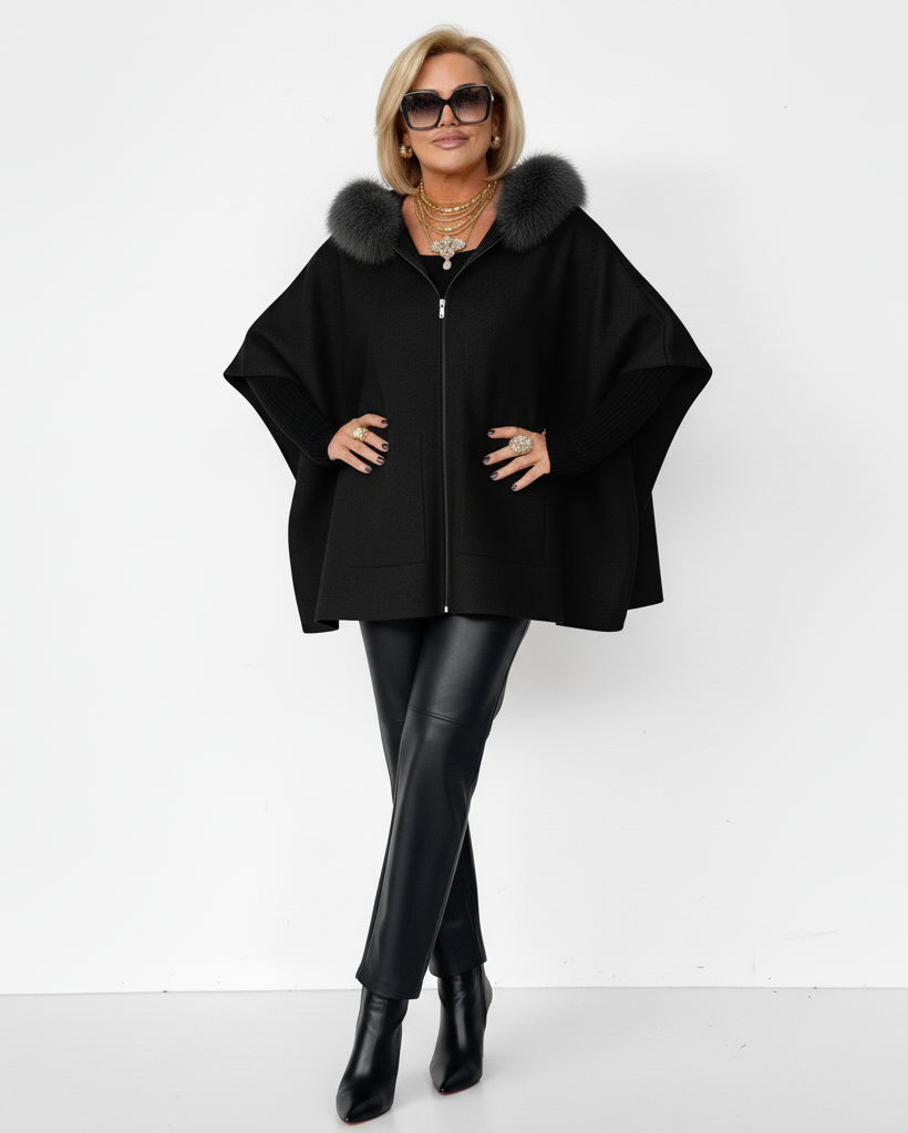 Damenjacke mit Pelzkragen – Einfarbig & Lässig