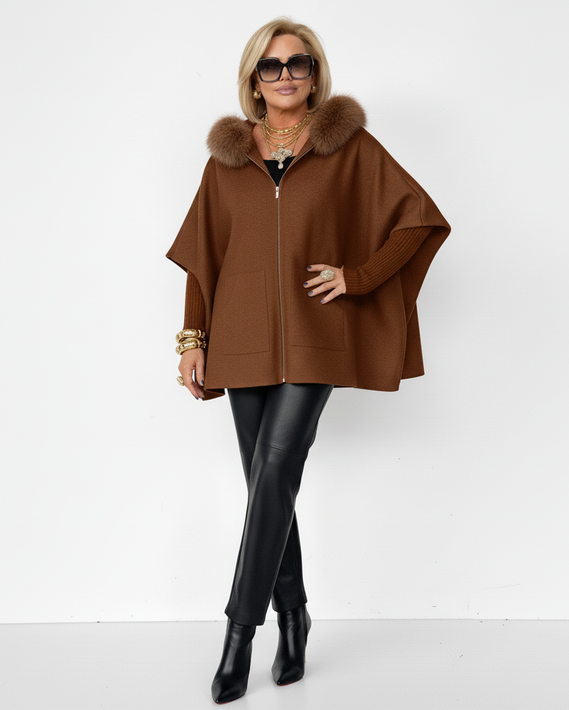 Damenjacke mit Pelzkragen – Einfarbig & Lässig