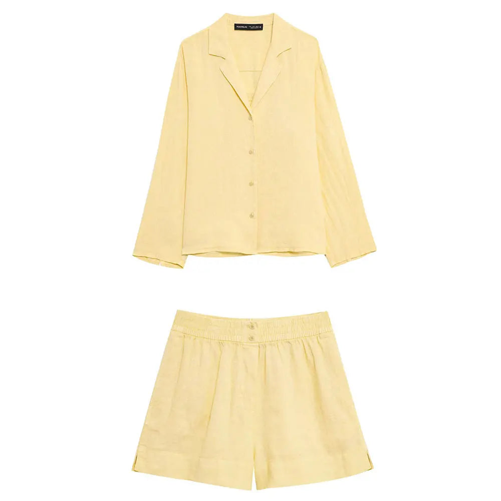 Zweiteiliges – Hemdbluse mit Revers + Relaxed Shorts