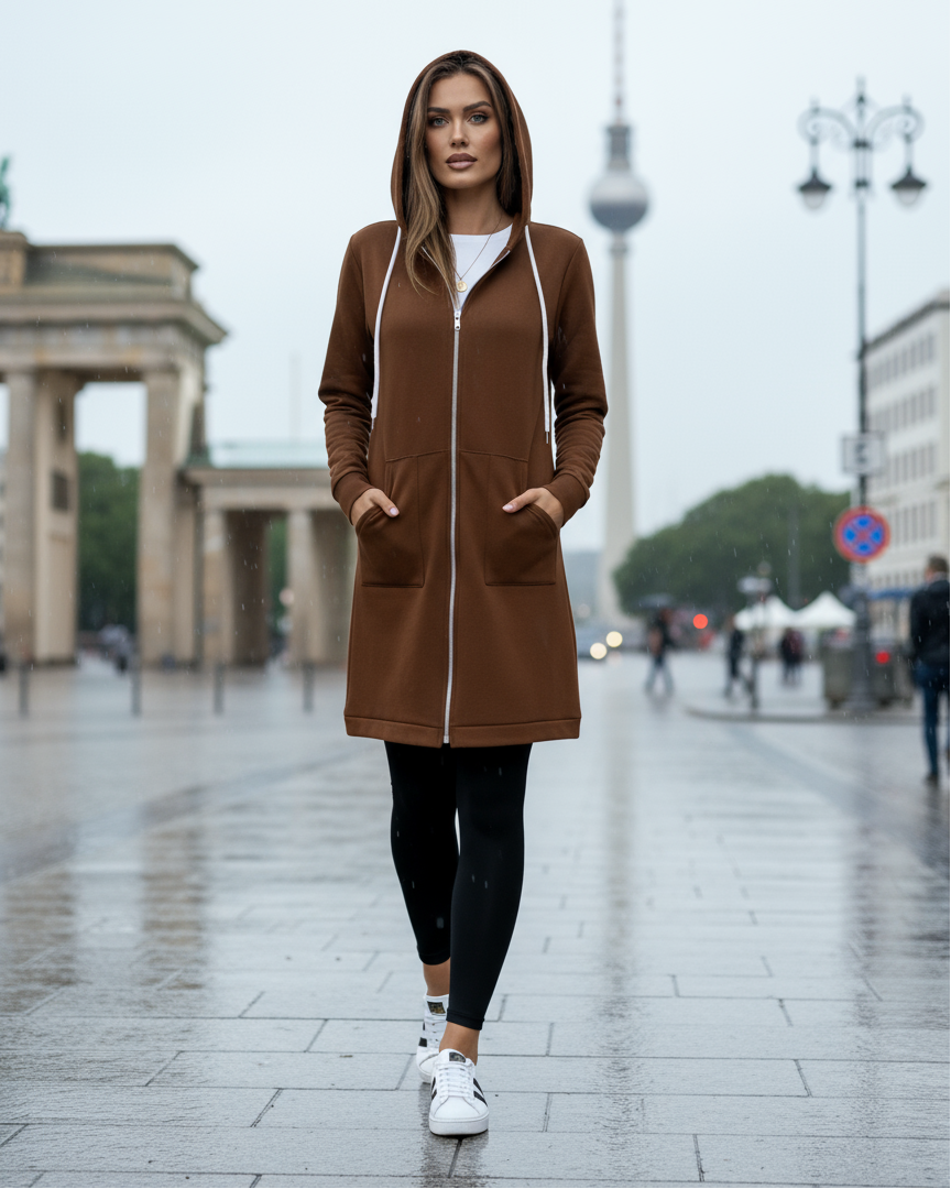 Damen Kapuzenjacke aus Polyester mit Reißverschluss – Freizeitlook