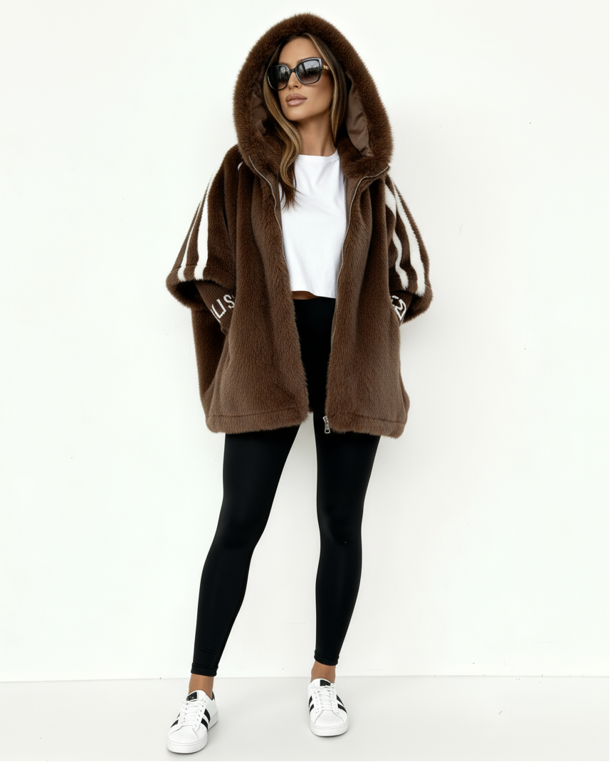 Damen-Casualjacke mit Kapuze und bedruckten vertikalen Streifen