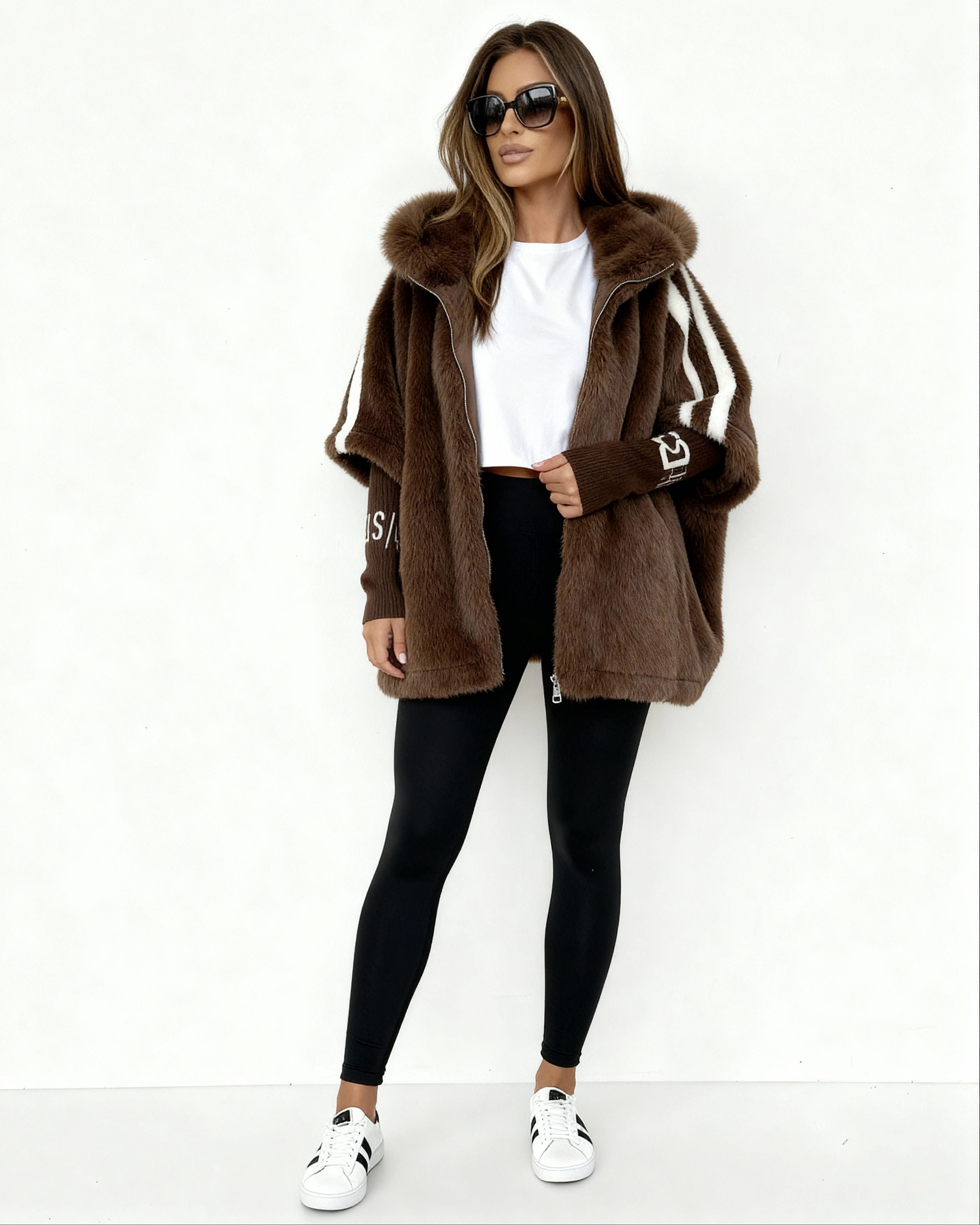 Damen-Casualjacke mit Kapuze und bedruckten vertikalen Streifen