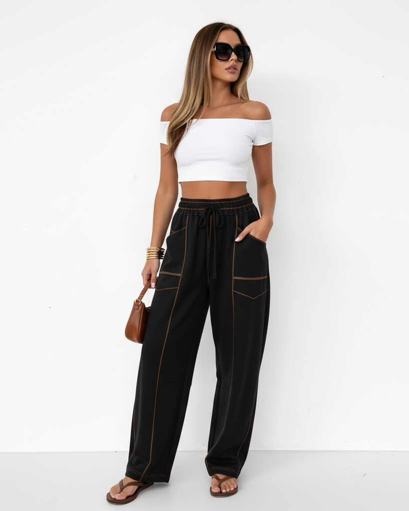 Damenweite Barrel-Hose mit großen Taschen