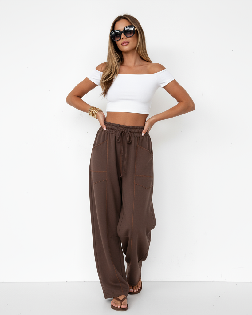 Damenweite Barrel-Hose mit großen Taschen