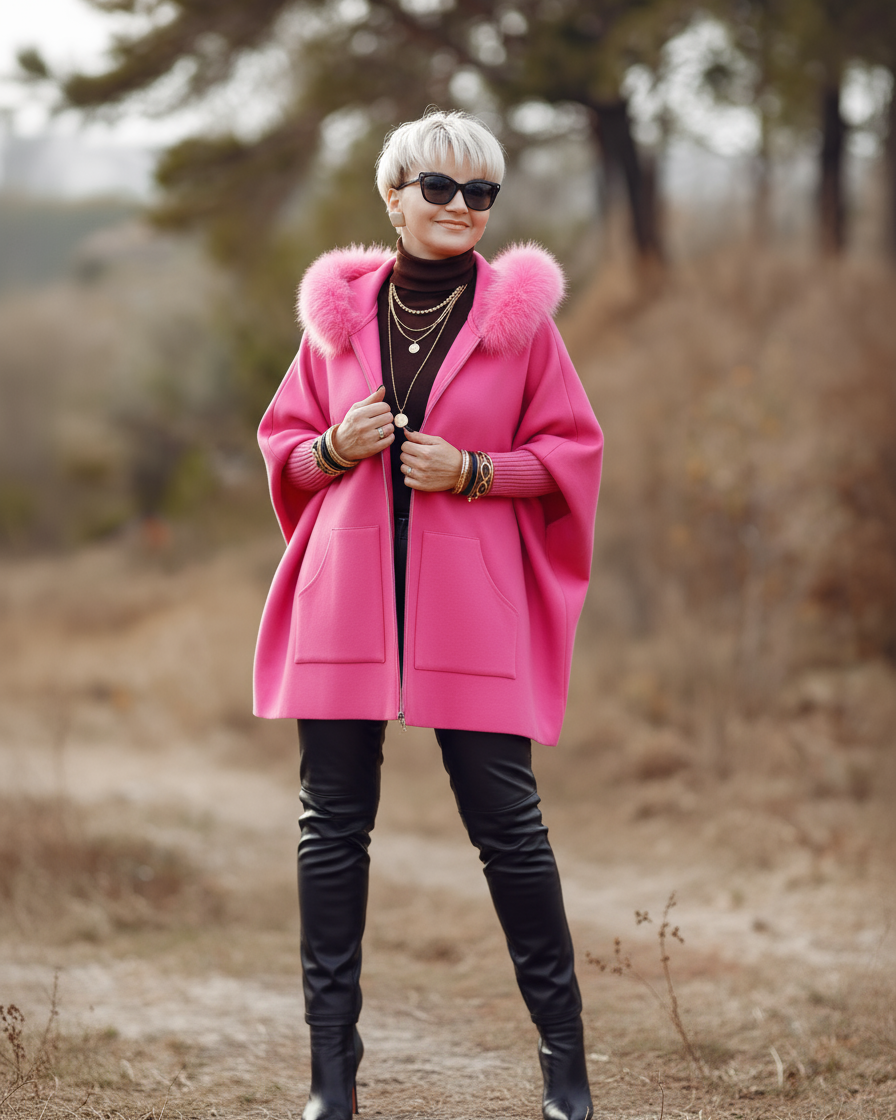 Damenjacke mit Pelzkragen – Einfarbig & Lässig