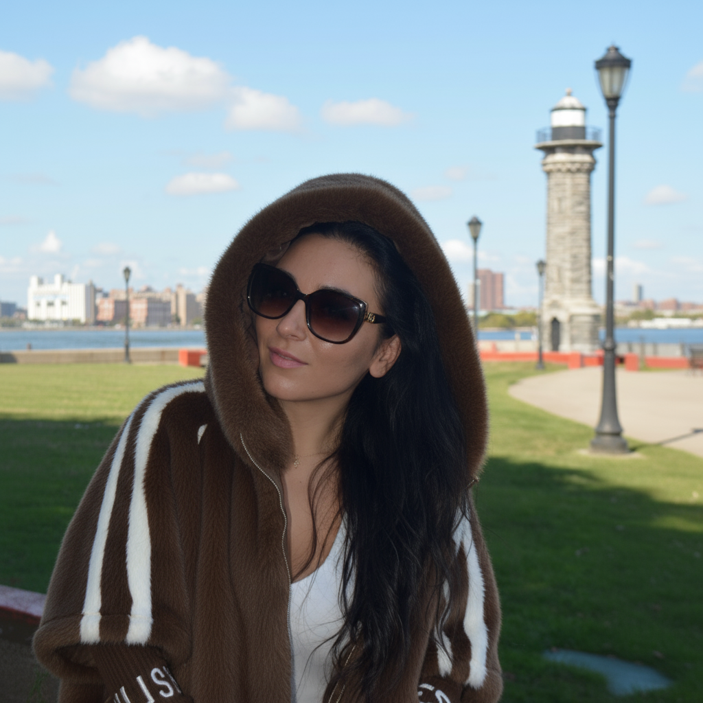 Damen-Casualjacke mit Kapuze und bedruckten vertikalen Streifen