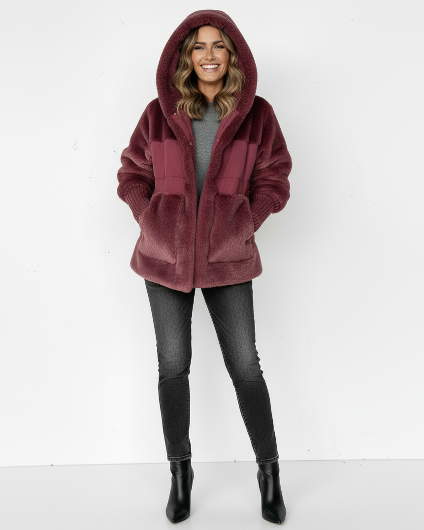 Kapuzenmantel mit Strickärmeln für Damen – Warm & Stylisch