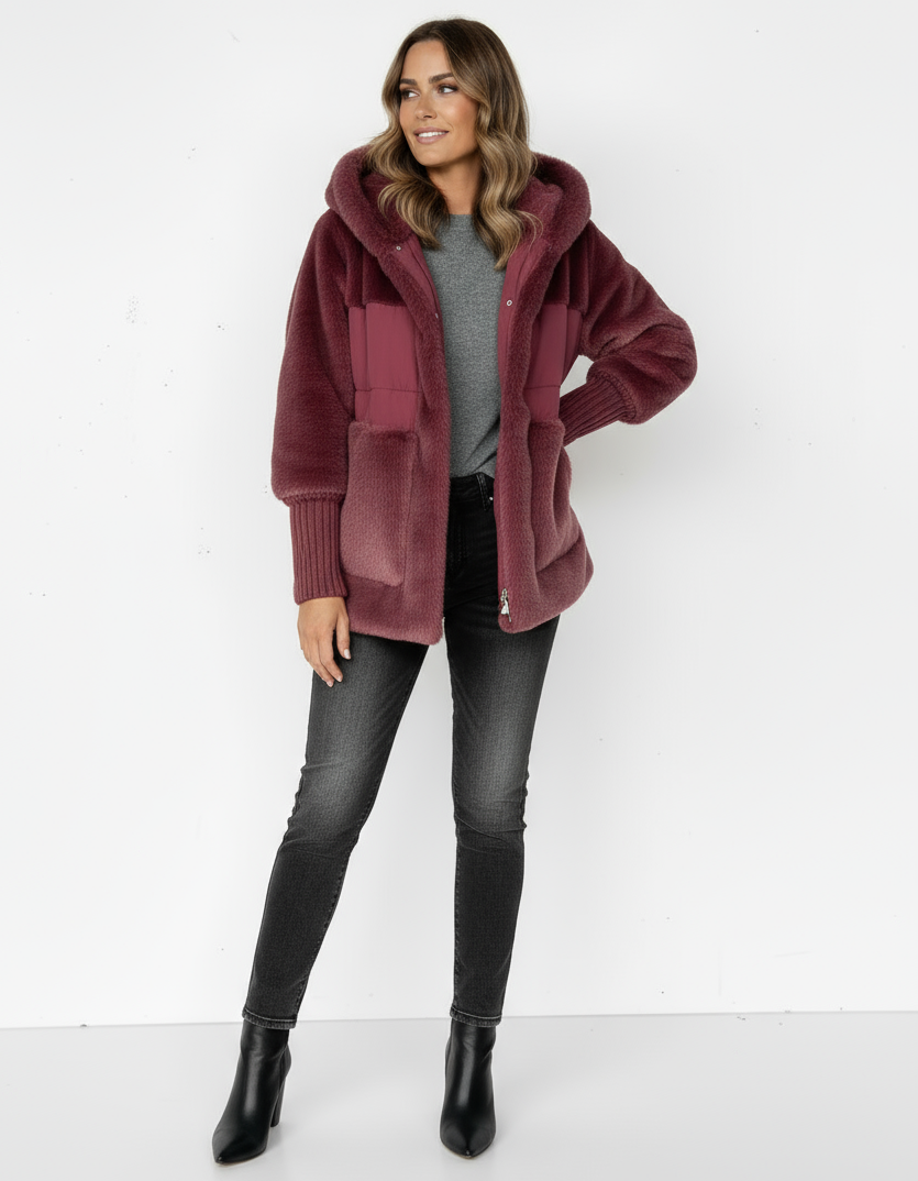 Kapuzenmantel mit Strickärmeln für Damen – Warm & Stylisch