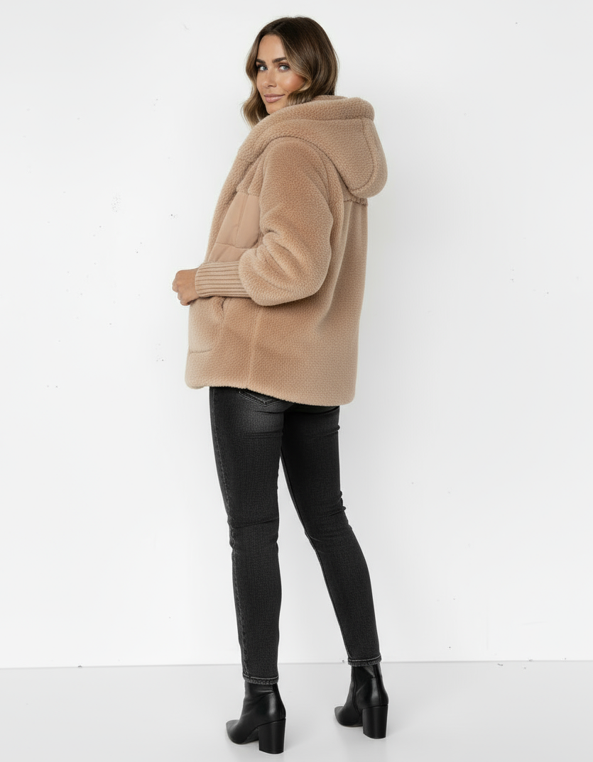 Kapuzenmantel mit Strickärmeln für Damen – Warm & Stylisch