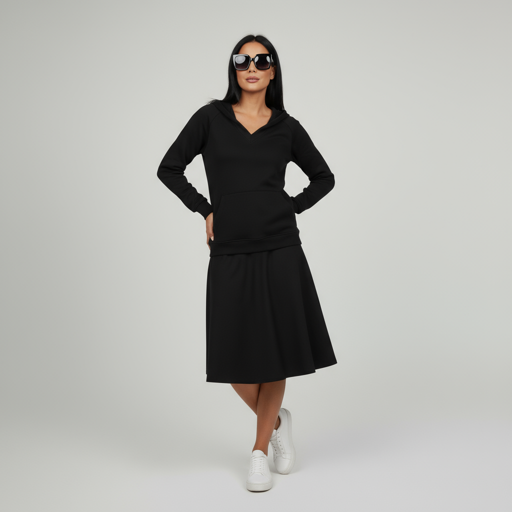 Damen-Sweatshirt ohne Kapuze mit V-Ausschnitt & Kängurutasche