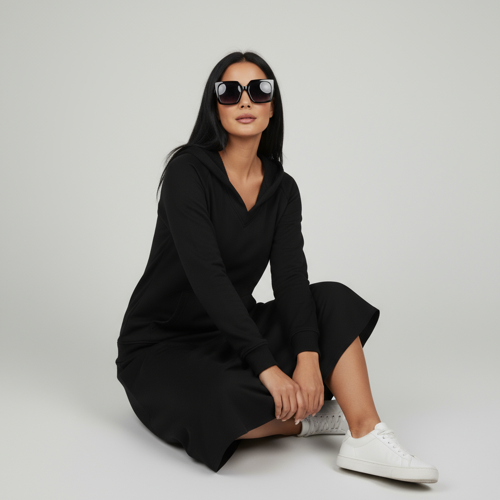 Damen-Sweatshirt ohne Kapuze mit V-Ausschnitt & Kängurutasche