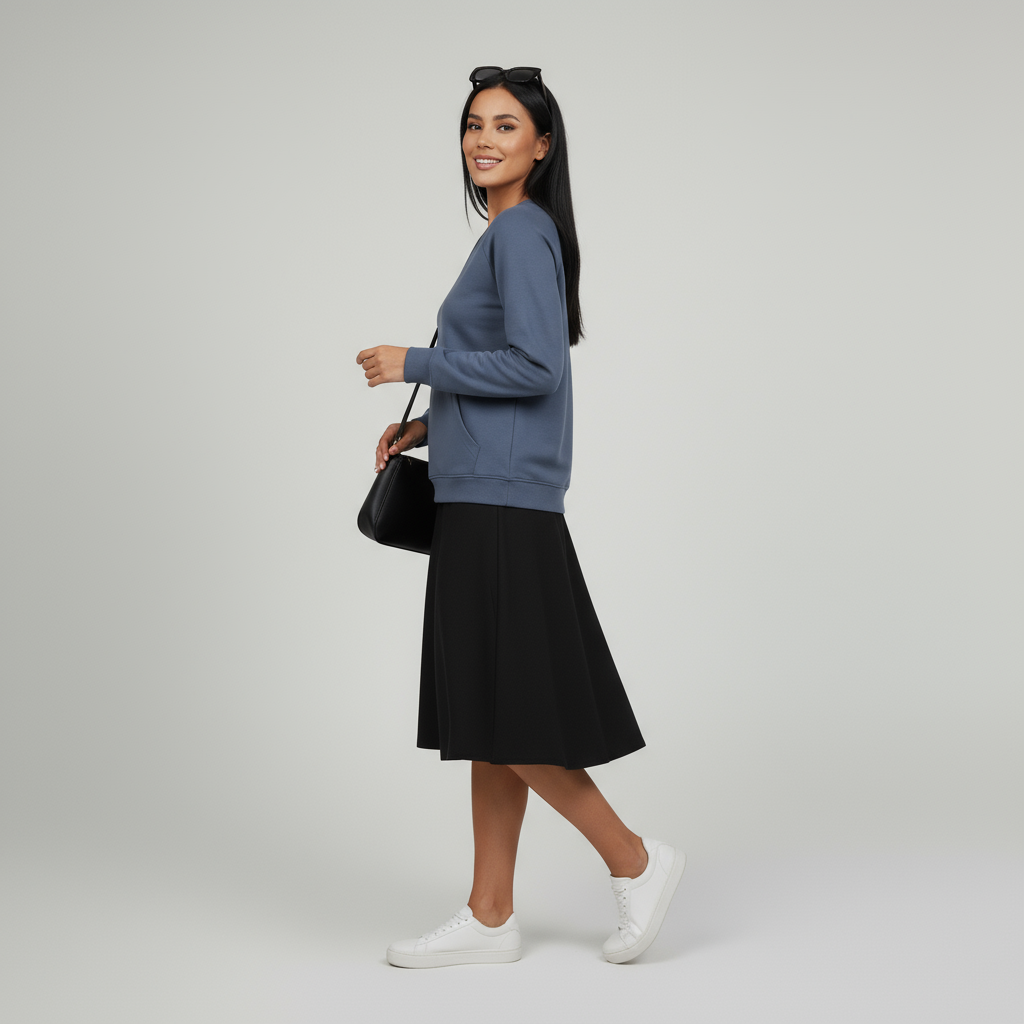 Damen-Sweatshirt ohne Kapuze mit V-Ausschnitt & Kängurutasche