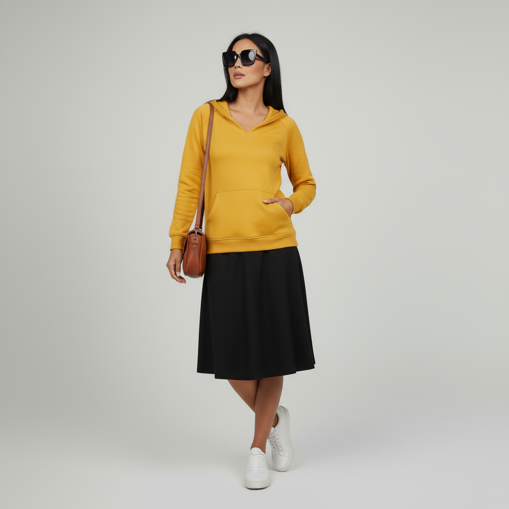 Damen-Sweatshirt ohne Kapuze mit V-Ausschnitt & Kängurutasche