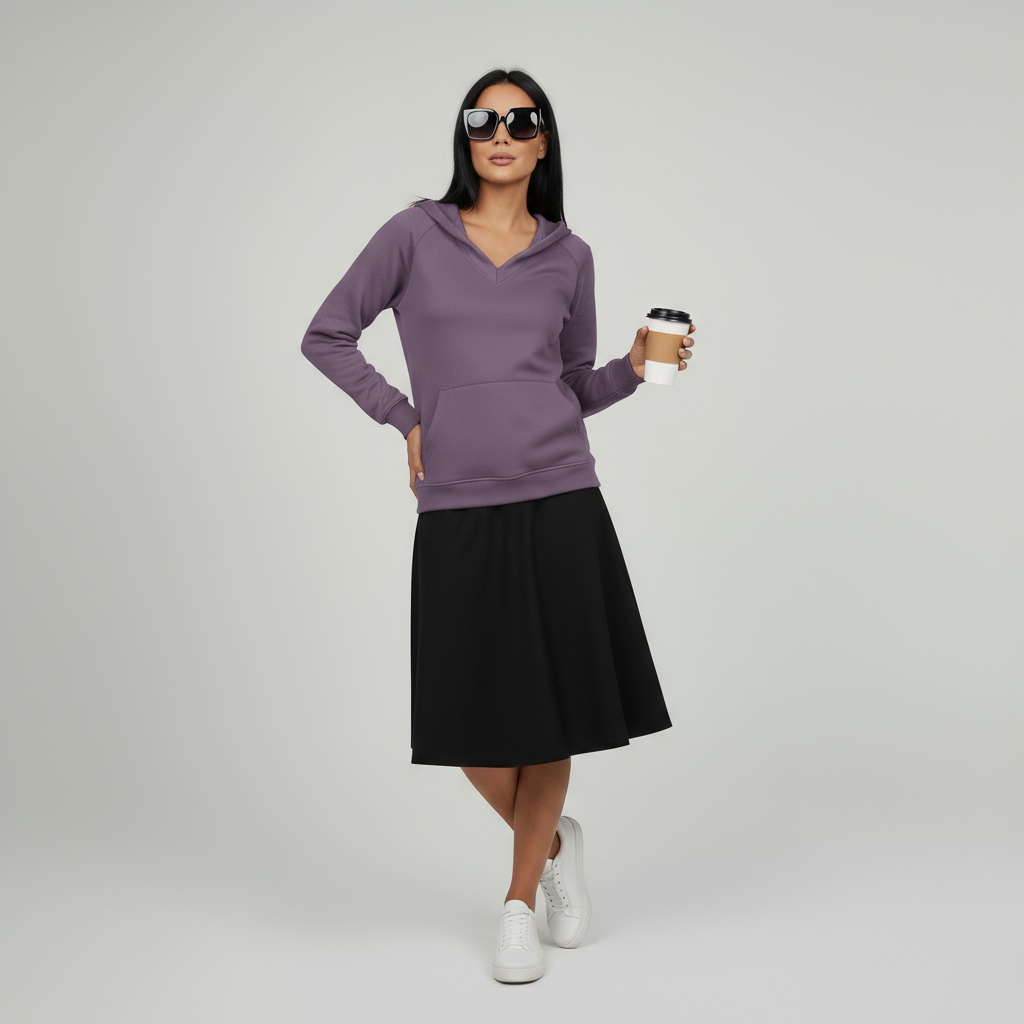 Damen-Sweatshirt ohne Kapuze mit V-Ausschnitt & Kängurutasche