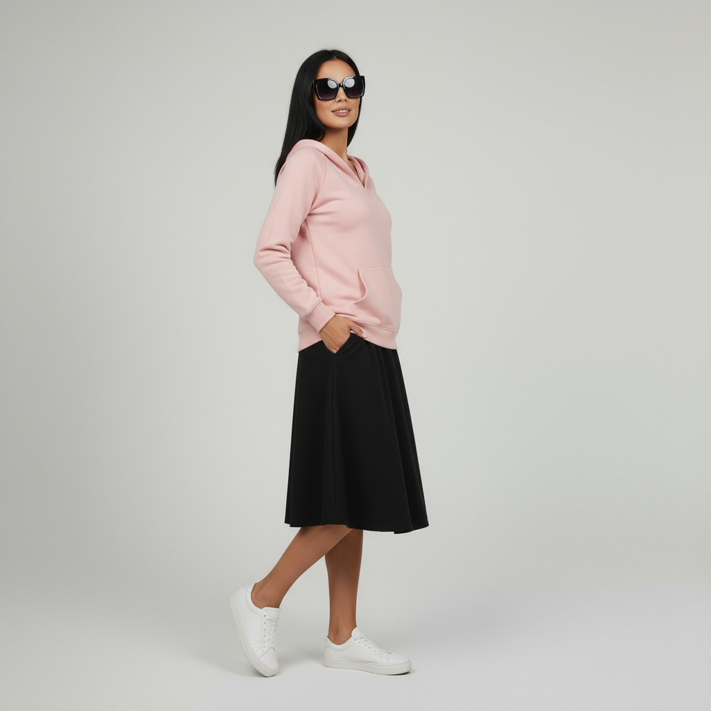 Damen-Sweatshirt ohne Kapuze mit V-Ausschnitt & Kängurutasche