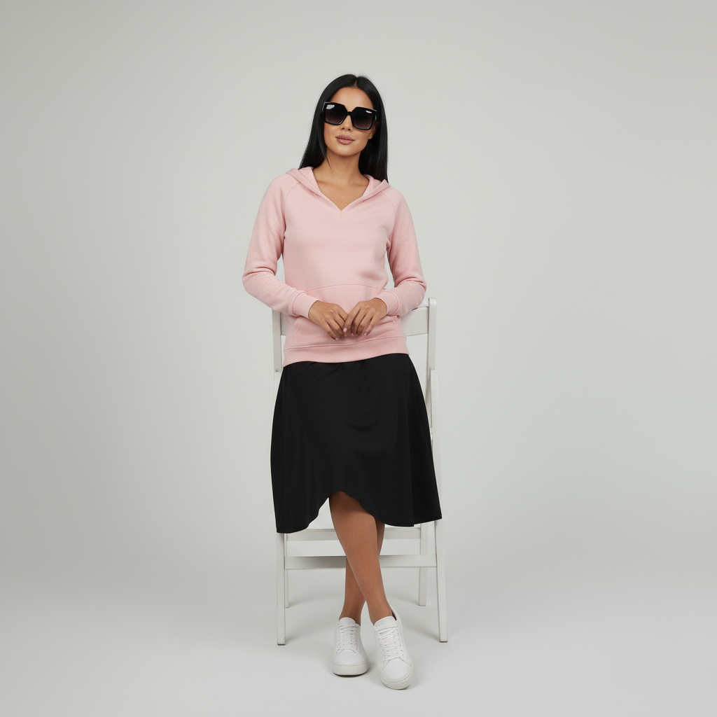 Damen-Sweatshirt ohne Kapuze mit V-Ausschnitt & Kängurutasche