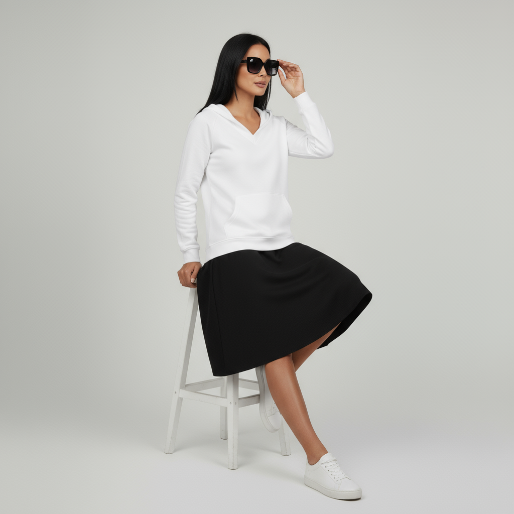 Damen-Sweatshirt ohne Kapuze mit V-Ausschnitt & Kängurutasche