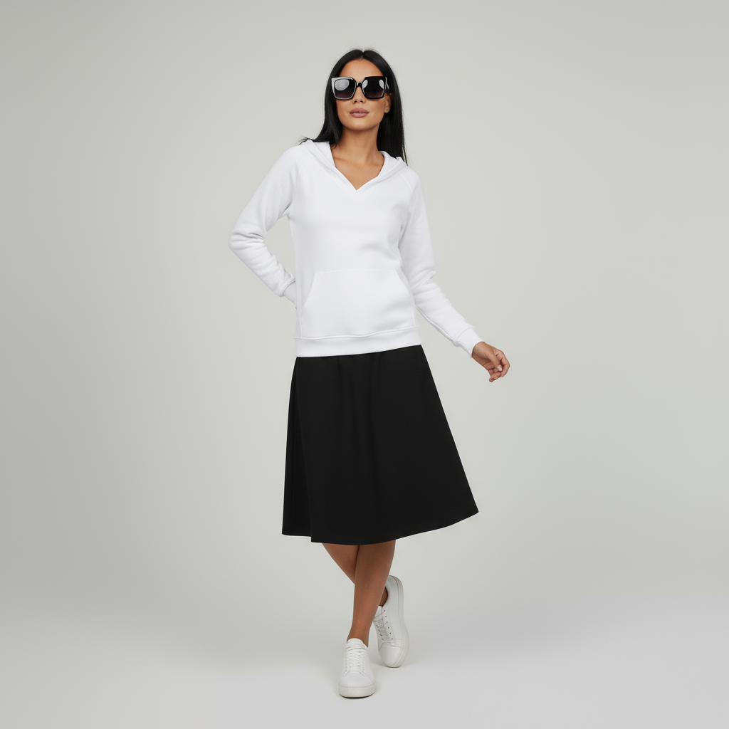 Damen-Sweatshirt ohne Kapuze mit V-Ausschnitt & Kängurutasche