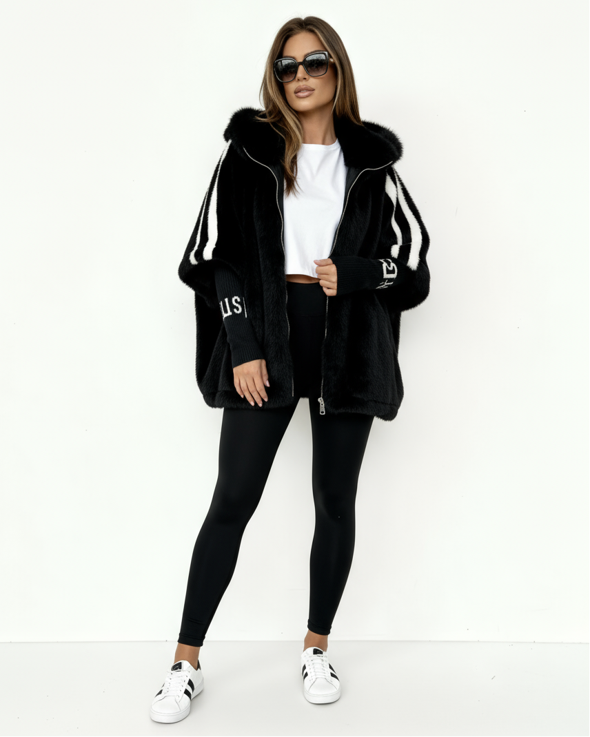 Damen-Casualjacke mit Kapuze und bedruckten vertikalen Streifen